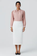 A modern long-sleeved shirt with a stand-up collar – an elegant, casual, and everyday blouse