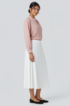 A modern long-sleeved shirt with a stand-up collar – an elegant, casual, and everyday blouse