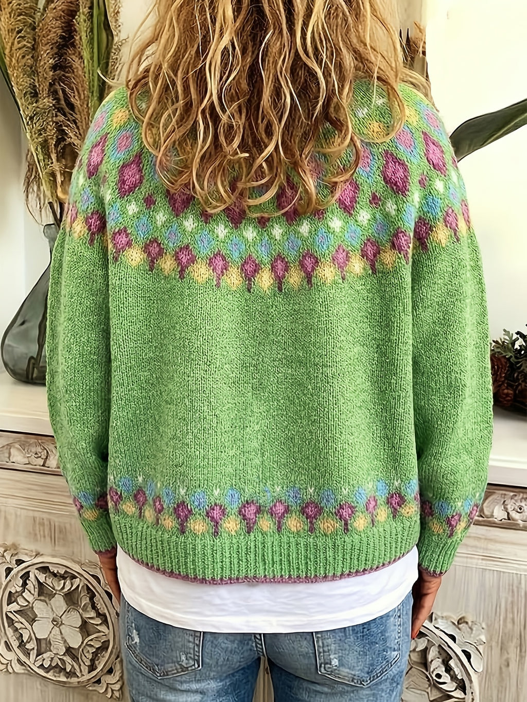 Noella | Damski kardigan w stylu Fair Isle – miękki sweter z długim rękawem