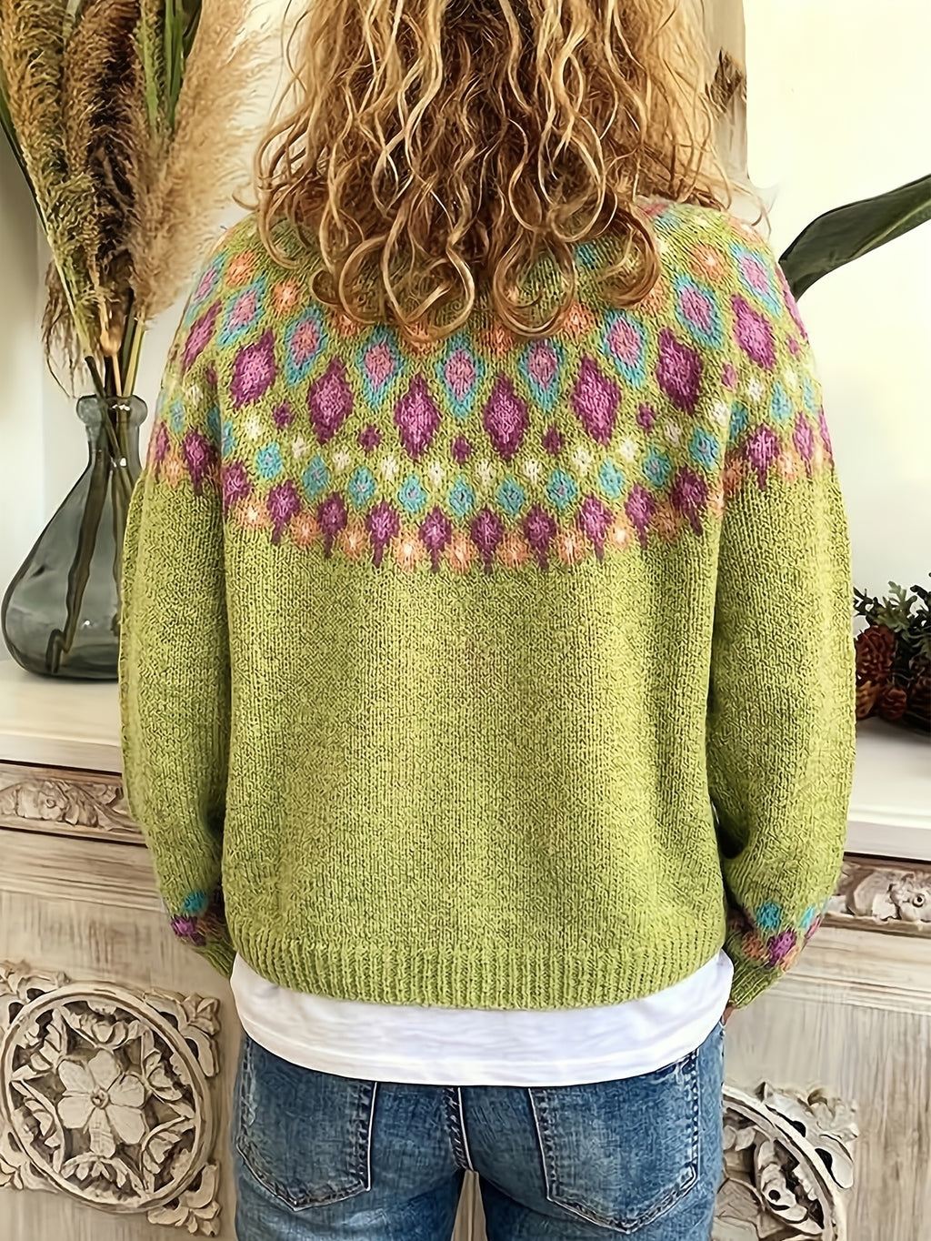 Noella | Damski kardigan w stylu Fair Isle – miękki sweter z długim rękawem
