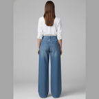 Damenhose mit weitem Bein im modernen Stil – mit hohem Bund und strukturierter Oberfläche