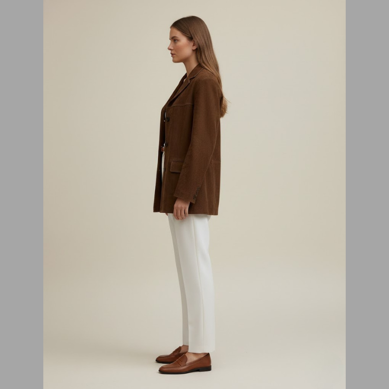 Luksusowa damska marynarka zamszowa – dopasowana, elegancka, zapinana z przodu na guziki