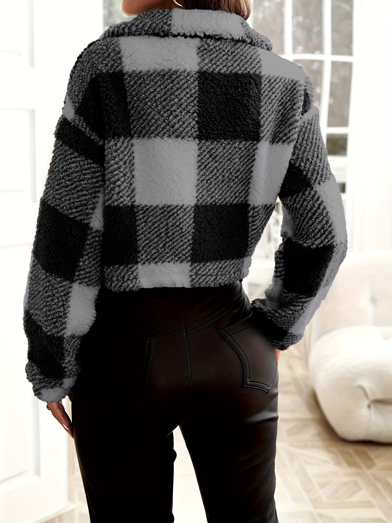 Cambrie | Women's Plaid Off-Shoulder Zip-Up Jacket – Long Sleeve