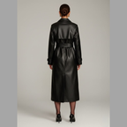 Schwarzer Damen-Trenchcoat aus Kunstleder – lange, auffällige Oberbekleidung