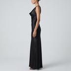 Zuzanna | Satynowa suknia wieczorowa maxi damska – dopasowana, cowl neck