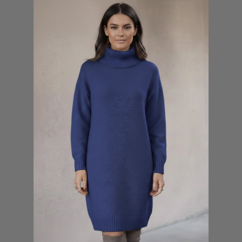 Sukienka sweterkowa damska na zimę – długi rękaw i wysoki kołnierz