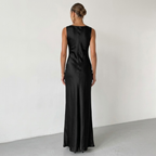 Zuzanna | Satynowa suknia wieczorowa maxi damska – dopasowana, cowl neck