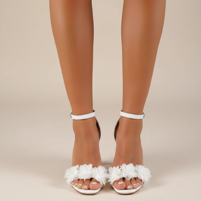 Eleganckie szpilki z kwiatowym akcentem dla kobiet – szykowny, regulowany pasek