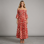 Elegant maxi dress with a floral print - airy and lightweight, a summer women's creation