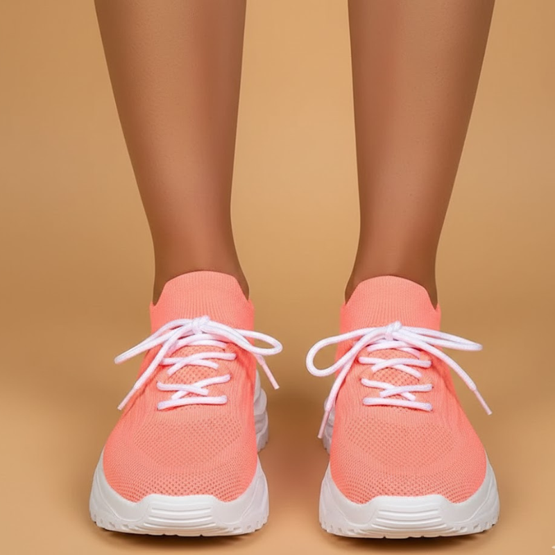 Damskie oddychające, dzianinowe buty do biegania – lekkie, sznurowane, wsuwane buty sportowe