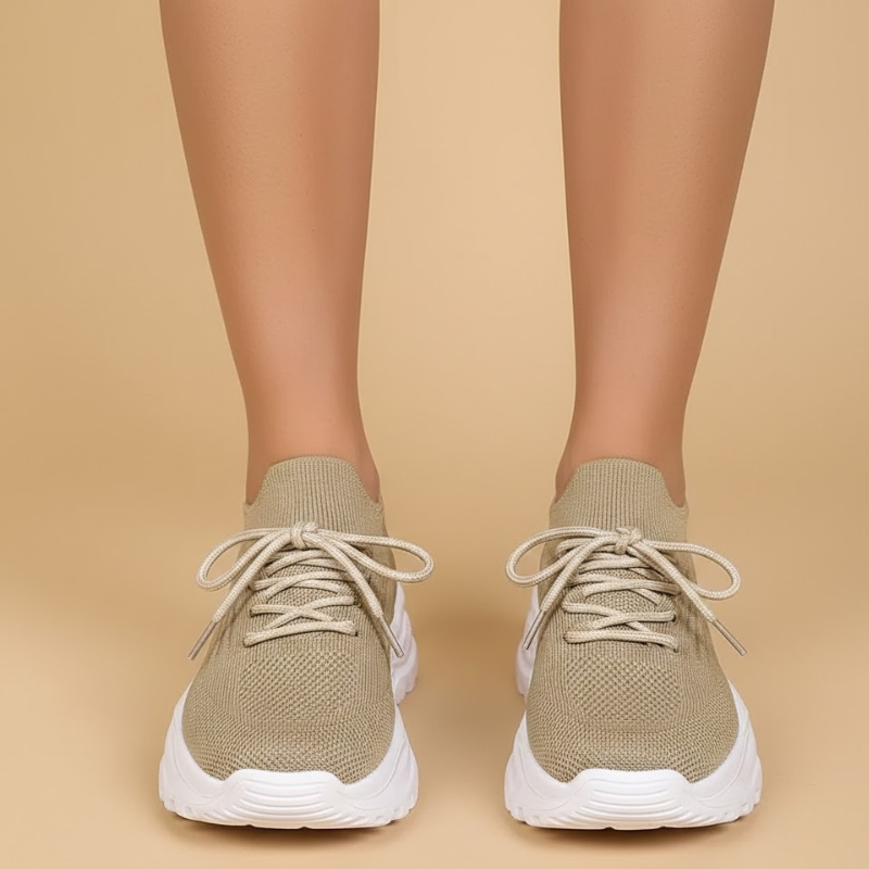 Damskie oddychające, dzianinowe buty do biegania – lekkie, sznurowane, wsuwane buty sportowe