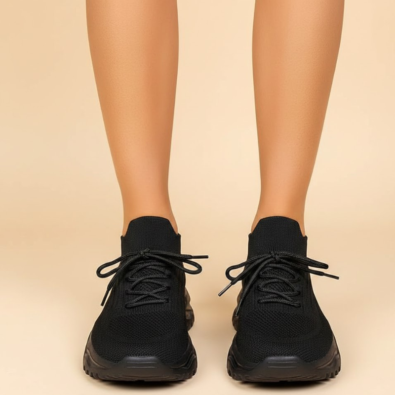 Damskie oddychające, dzianinowe buty do biegania – lekkie, sznurowane, wsuwane buty sportowe