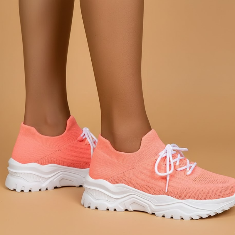 Damskie oddychające, dzianinowe buty do biegania – lekkie, sznurowane, wsuwane buty sportowe