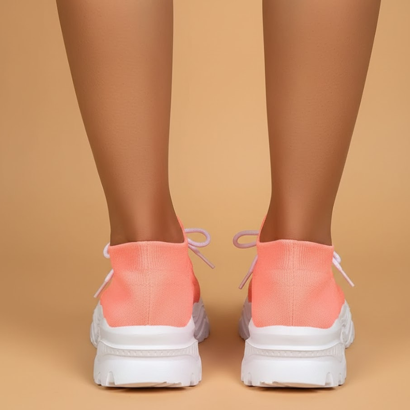 Damskie oddychające, dzianinowe buty do biegania – lekkie, sznurowane, wsuwane buty sportowe