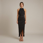 Natalia | Sukienka halter midi damska – elegancka, zwiewna, oddychająca, luźny krój
