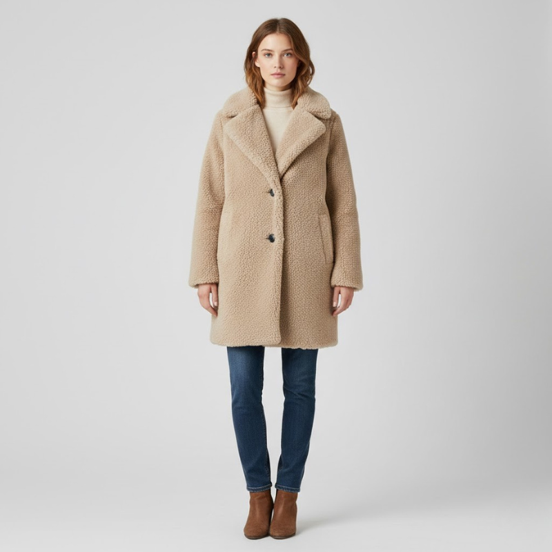 Ciepły zimowy płaszcz damski Teddy – pluszowy komfort na zimne dni