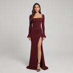Sparkling Knitted Maxi Dress with Open Back - Dazzling Evening Gown for Women