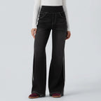 High-waisted jeans with striped distressing – flowy, wide legs and a loose fit