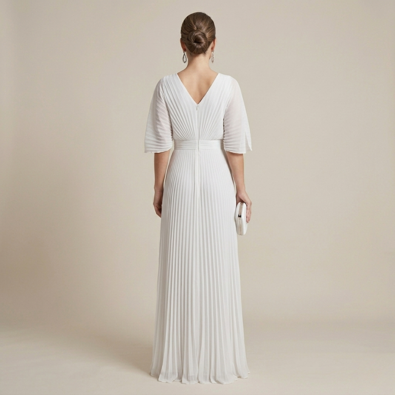 Elegant maxi dress with batwing sleeves - pleated dress for wedding guests