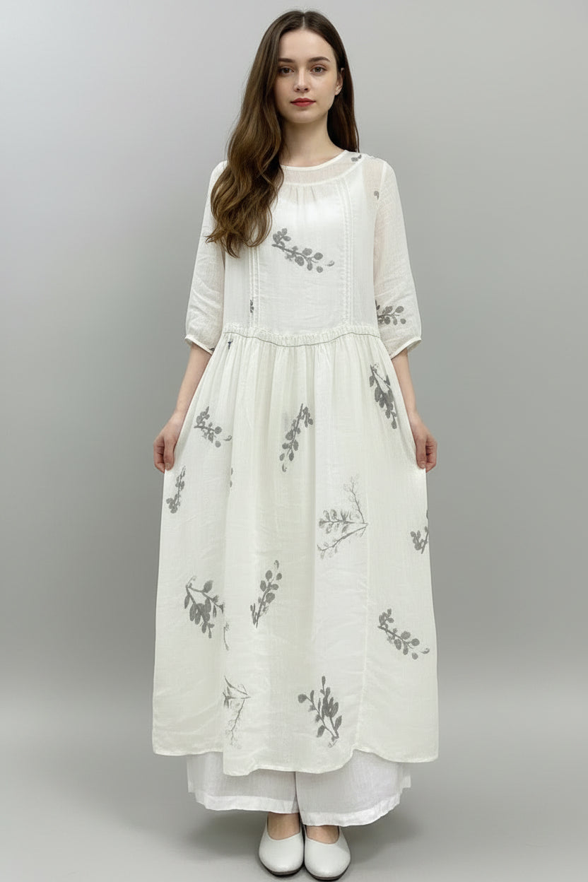 Sukienka damska plus size z nadrukiem w liście etniczne – zwiewny letni styl z elegancją inspirowaną stylem boho