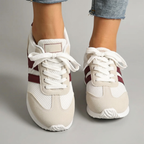 Stylish women's lace-up sneakers – striped accent pattern