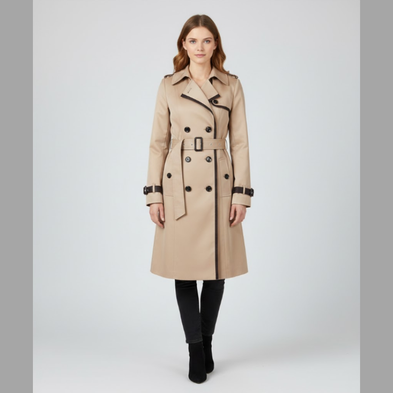 Damski płaszcz typu trencz z paskiem – wygodna odzież wierzchnia na co dzień