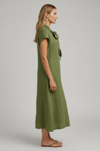Women's elegant midi office dress - elegant summer style with a front bow