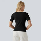 Ribbed fitted top - boat neck, comfortable, stretchy fabric