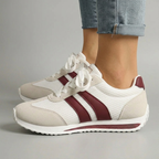 Stylish women's lace-up sneakers – striped accent pattern