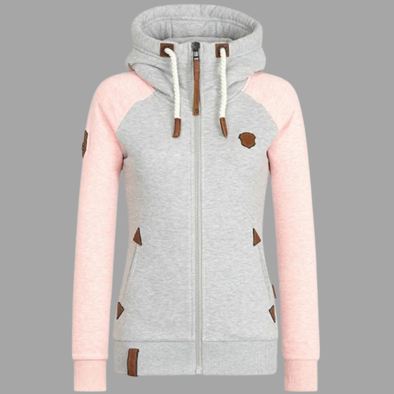 Damska bluza z kapturem i zamkiem błyskawicznym, dzianinowa, swobodna – miękka i stylowa, z długim rękawem