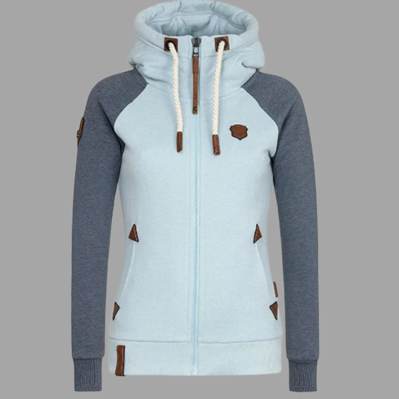 Damska bluza z kapturem i zamkiem błyskawicznym, dzianinowa, swobodna – miękka i stylowa, z długim rękawem