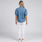 Vintage-Damenjeansbluse – lässig, kurzärmelig und geknöpft, ein Must-have für jeden Kleiderschrank