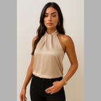 Silky sleeveless satin blouse - an elegant blouse with a rolled neckline that adds chic and casual style