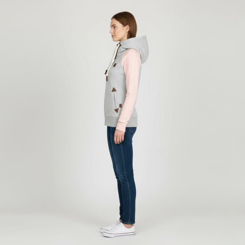 Damska bluza z kapturem i zamkiem błyskawicznym, dzianinowa, swobodna – miękka i stylowa, z długim rękawem