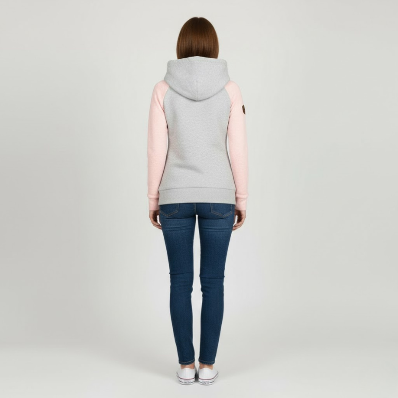 Damska bluza z kapturem i zamkiem błyskawicznym, dzianinowa, swobodna – miękka i stylowa, z długim rękawem