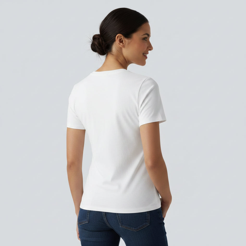 Klasyczny T-shirt z okrągłym dekoltem – miękki, krótki rękaw, codzienny, swobodny top