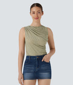 Ribbed knit blouse with ruffles on one shoulder – elegant asymmetrical sleeveless design