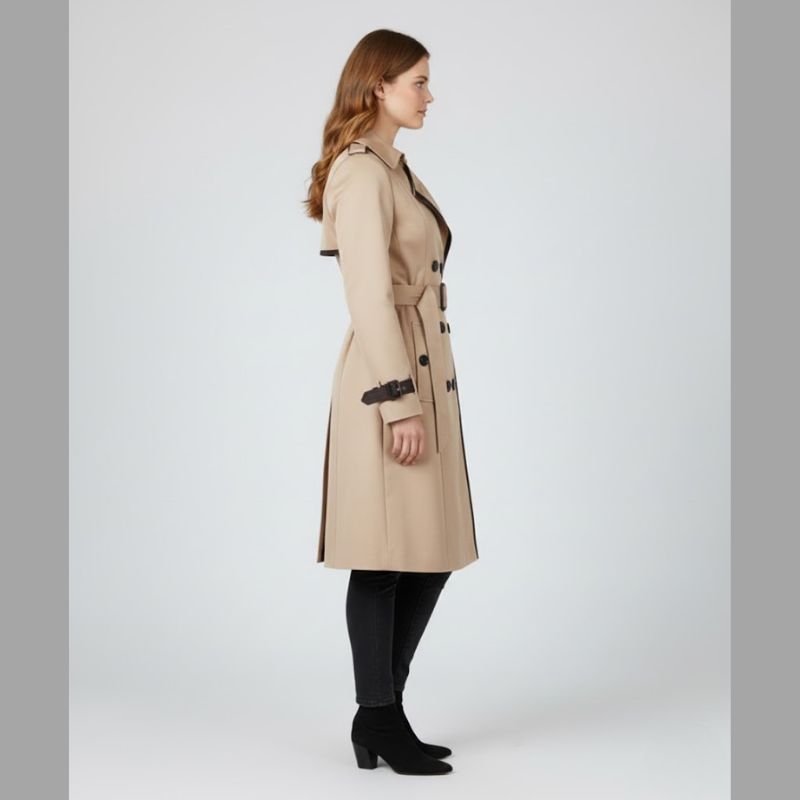 Damski płaszcz typu trencz z paskiem – wygodna odzież wierzchnia na co dzień