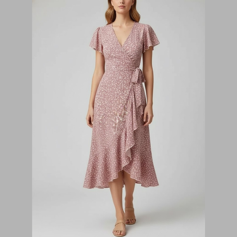 Elegant women's floral midi dress - elegant style for everyday