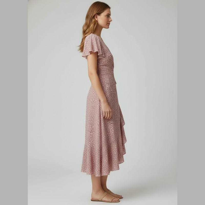 Elegant women's floral midi dress - elegant style for everyday