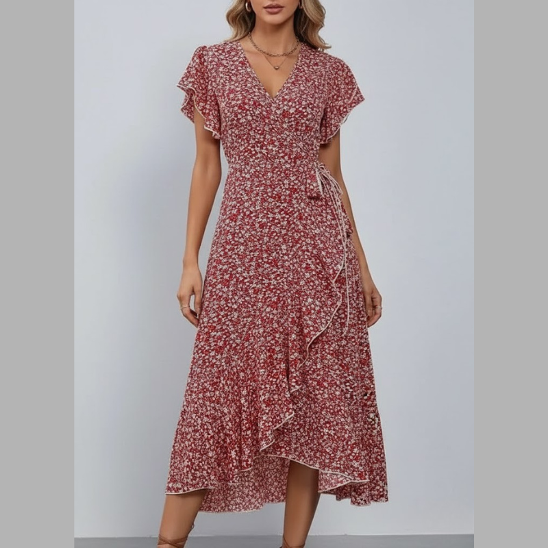 Elegant women's floral midi dress - elegant style for everyday
