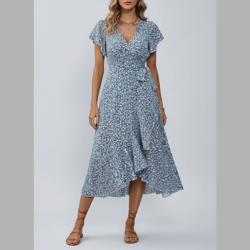 Elegancka sukienka midi z kwiatowym wzorem dla kobiet – elegancki styl na co dzień