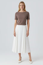 Ribbed fitted top - boat neck, comfortable, stretchy fabric