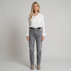 Moderne Bluse mit geometrischem Muster für Damen – stilvolle Bluse mit Kragen und Knopfverschluss sowie einem modernen gewebten Muster
