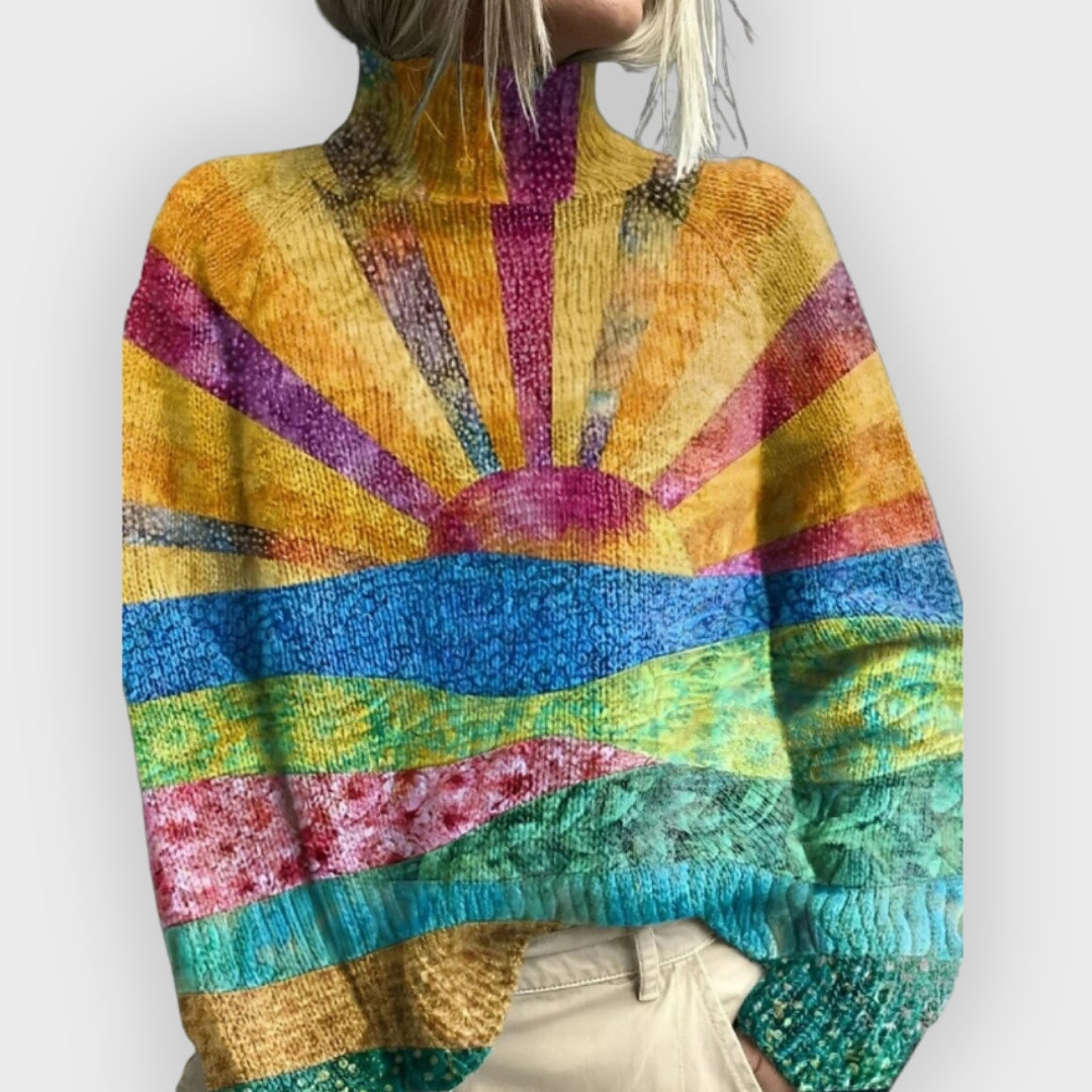 Arivelle | Women's Color Block Turtleneck Sweater - Soft Knit Pullover