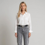 Moderne Bluse mit geometrischem Muster für Damen – stilvolle Bluse mit Kragen und Knopfverschluss sowie einem modernen gewebten Muster