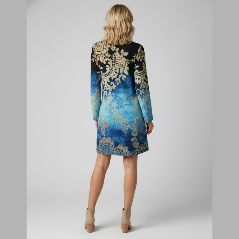 Leichtes, kurzes Kleid mit langen Ärmeln und V-Ausschnitt für Damen – luftige, sommerliche Eleganz