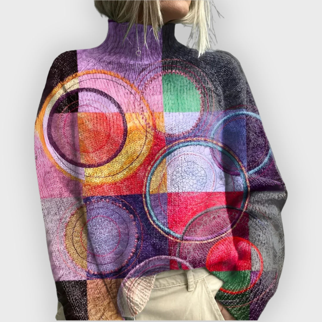 Arivelle | Women's Color Block Turtleneck Sweater - Soft Knit Pullover