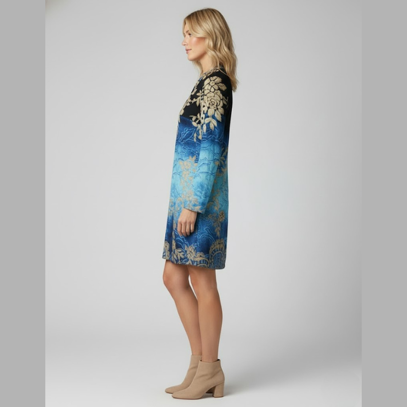 Leichtes, kurzes Kleid mit langen Ärmeln und V-Ausschnitt für Damen – luftige, sommerliche Eleganz