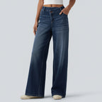 Asymmetric wide-leg mid-rise jeans – relaxed fit and pockets